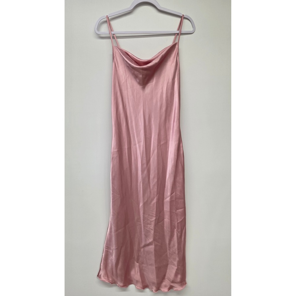 Bebe Satin Slip Dress Cowl Neck Midi Coquette Balletcore Women M Blush Pink
